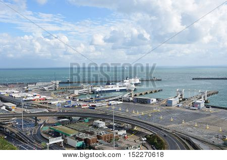 Dover United Kingdom - October 1 2016: Overlooking Dover Harbour from Castle