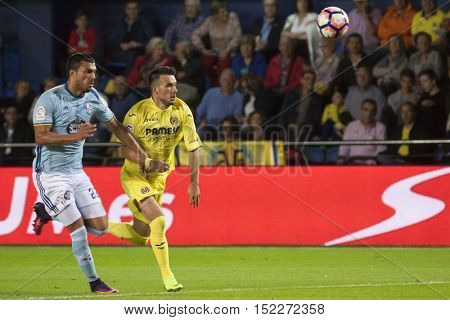 VILLARREAL, SPAIN - OCTOBER 16th: (L) Cabral and Sansone during La Liga soccer match between Villarreal CF and R.C. Celta de Vigo at El Madrigal Stadium on October 16, 2016 in Villarreal, Spain