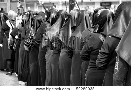 Istanbul Turkey - October 11 2016: Muslims worldwide marks Ashura Istanbul Shiite community. Caferis take part in a mourning procession marking the day of Ashura in Istanbul's Halkali region Turkey on October 11 2016. Caferi Muslims are observing the Ashu