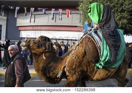 Istanbul Turkey - October 11 2016: Muslims worldwide marks Ashura Istanbul Shiite community. Caferis take part in a mourning procession marking the day of Ashura in Istanbul's Kucukcekmece district Turkey on October 11 2016. Caferi Muslims are observing 