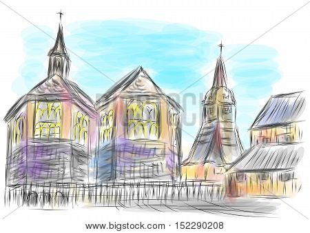 honfleur abstract vector illustrtion on multiocolor baclground