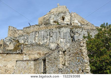 Courtyard of weapons in Castle of Morella the province of Castellon Spain. Maestrazgo in Valencia Spain
