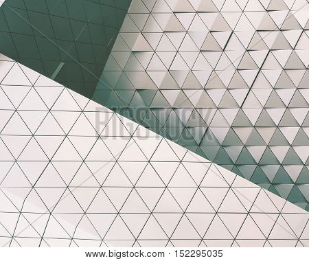 Abstract 3d illustration of modern aluminum ventilated facade of triangles