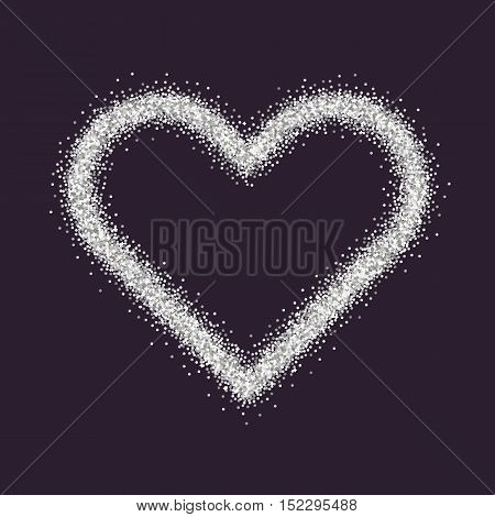 Valentine's Day symbol. Heart. Silver sparkles and glitter Vector illustration