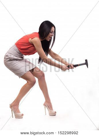 Business Sexy Girl With A Hammer In His Hand.