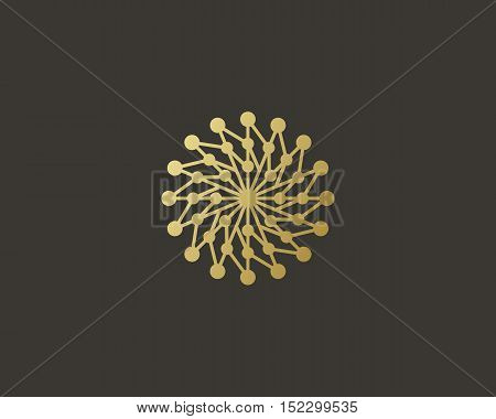 Abstract structure logo design template. Geometric dot hub swirl flower sign. Circle science medicine logotype. Universal energy tech planet star atom app vector icon.
