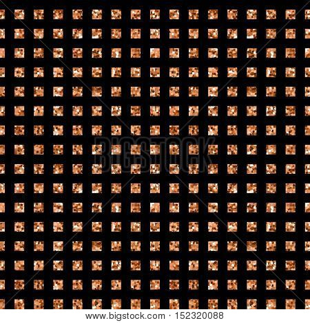 Seamless gold glitter pattern. Metallic squared texture with geometrical ornament. Red gold on black background