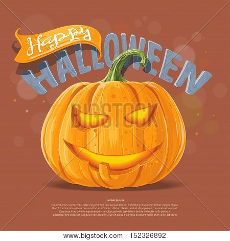 Happy Halloween banner, orange pumpkin lantern vector illustration