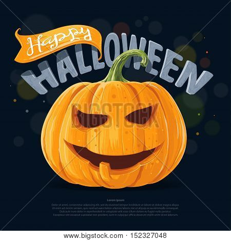 Happy Halloween banner, orange pumpkin vector illustration