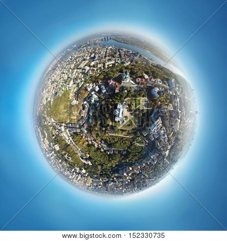 aerial view of the autumn Kiev, Podol, St. Andrew's church