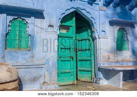 Traditional blue house in Blue City Jodhpur, India.