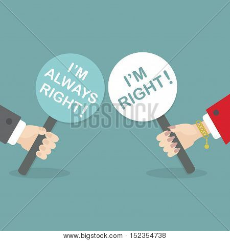 Male and female hands holding paddle sticks with some messages on them