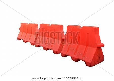 Plastic barriers blocking perspective the road  isolated on white background with clipping path.