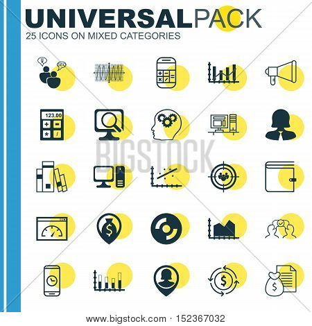 Set Of 25 Universal Editable Icons For Computer Hardware, Education And Project Management Topics. I