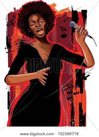 Music Jazz - afro american jazz singer on grunge background - vector illustration