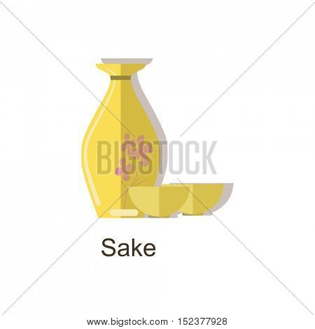 Vector icon sake bottle. Japan alcohol drink ÃÂ¢?? vector sake bottle and special cup. Isolated on white background.