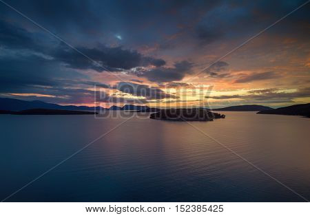 Aerial of the Sunrise in Nidri Lefkas island Greece