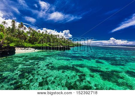 Beach with coral reef on south side of Upolu, Samoa Islands