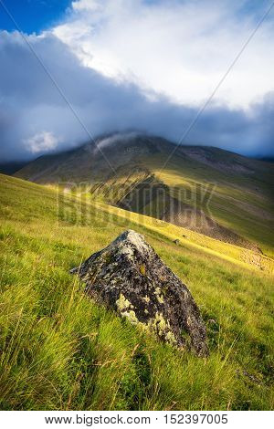 High mountain range. Natural landscape in thw summer time