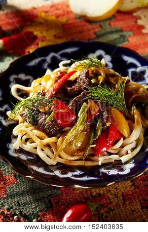 Uyghur-Style Noodles with Meat and Laghman Sauce