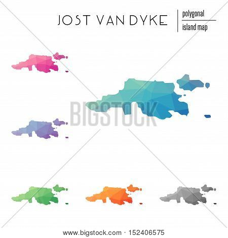 Set Of Vector Polygonal Jost Van Dyke Maps Filled With Bright Gradient Of Low Poly Art. Multicolored