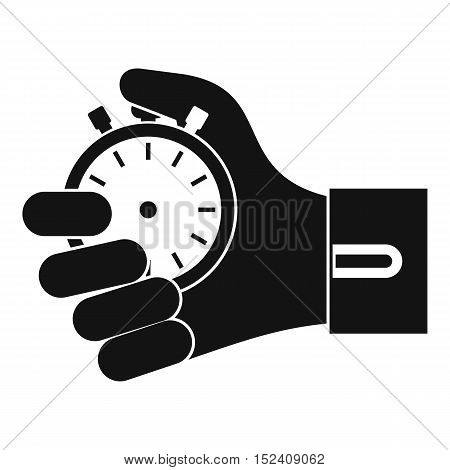 Hand holding stopwatch icon. Simple illustration of hand holding stopwatch vector icon for web