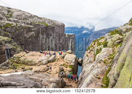 Cliffs in Majestic hanging stone, Kjerag, Norw