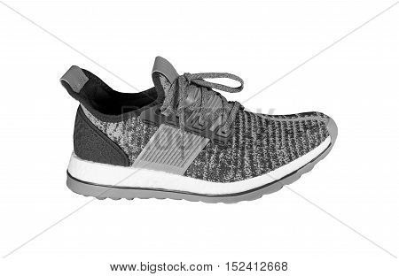 Shoes and sport concept - Sport running shoe gray black and white tone color isolated on white background