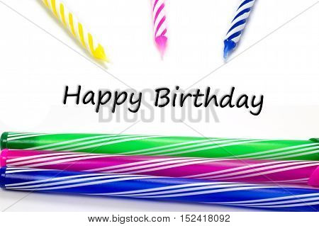 Candle and Colorful Pen Happy birthday moment