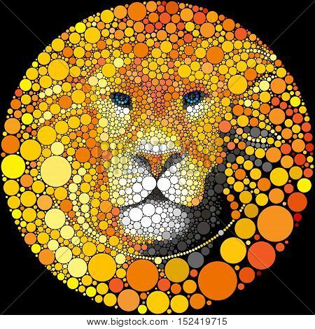 Abstract lion round portrait. Animal vector background.