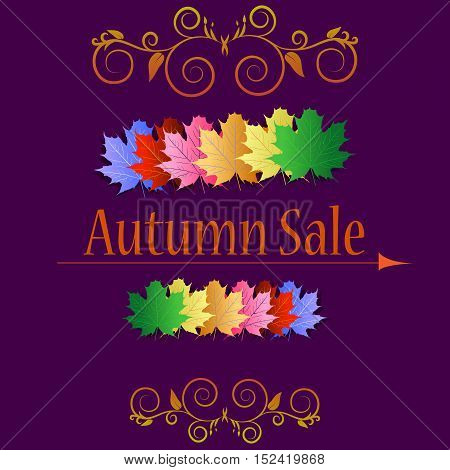 Autumn sale banners with multicolor autumn leaves. fall poster background. Layout for discount labels flyers and shopping.