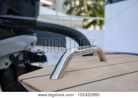 Stainless handle on the Luxury boat selective focus