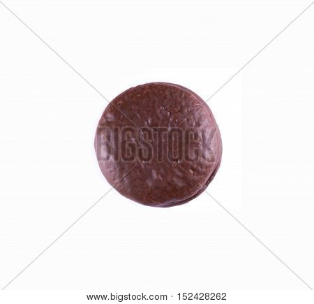 choco pie chocolate coated snacks isolated on white.  chocolate chip cookies top view