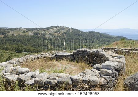 Prehistorical Ruins of a hillfort the Mountain of Facho in Cangas in the province of Pontevedra Galicia Spain.