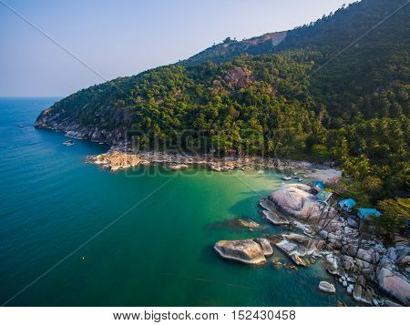Aerial view of the beach with shallows Koh Phangan, Thailand