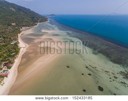 Aerial view of the beach with shallows Koh Phangan, Thailand