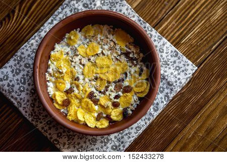 delicious and healthy granola or muesli with lots of dry fruits nuts and grains.