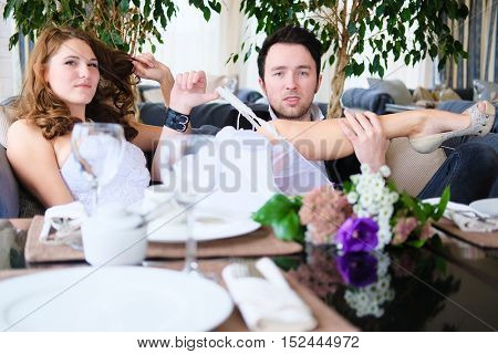 New married couple in a cafe