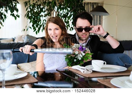 New married couple in a cafe