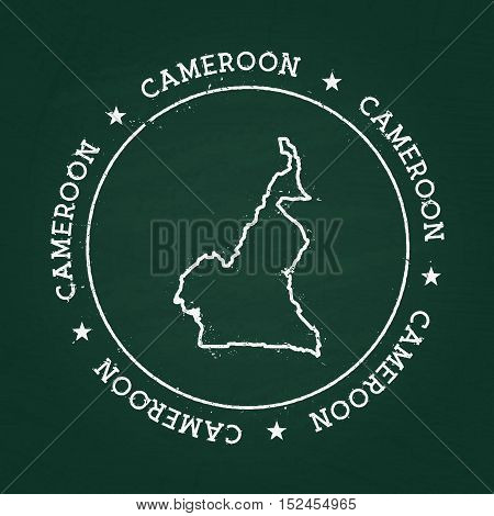 White Chalk Texture Rubber Seal With Republic Of Cameroon Map On A Green Blackboard. Grunge Rubber S