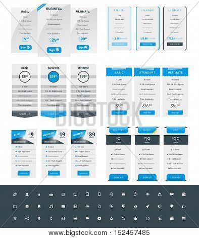 Set Of Pricing Table Design Templates For Websites And Applications. Vector Pricing Plans With Icon