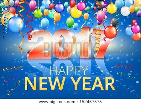 New Year 2017 banner or card template with 3D numbers. vector