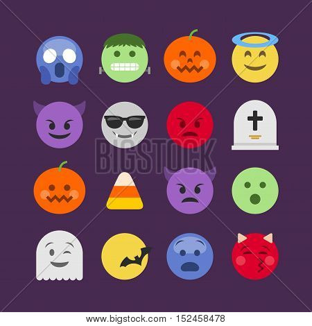 Abstract flat design halloween emoji icon set