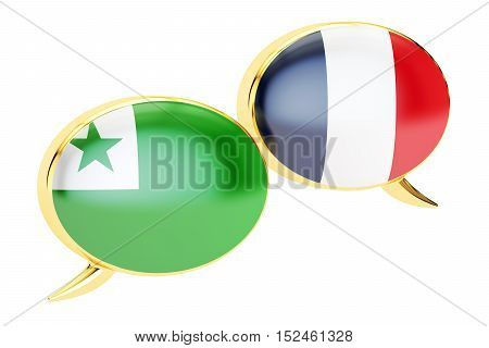 Speech bubbles French-Esperanto conversation concept. 3D rendering
