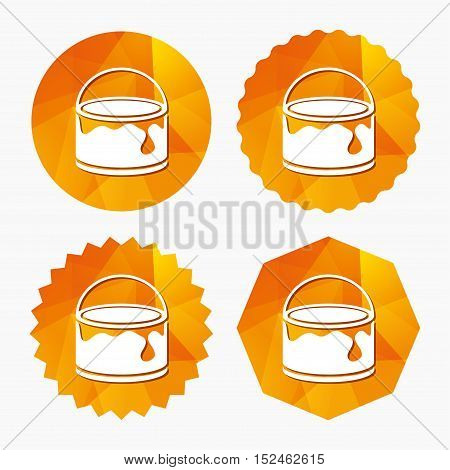 Bucket of paint icon. Painting works sign. Painter equipment. Triangular low poly buttons with flat icon. Vector