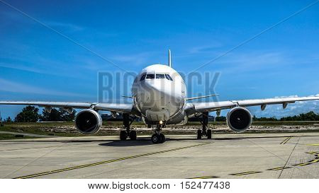 Labuan,Malaysia-Oct 19,2016:MASkargo Airbus A330-200F aircraft id 9M-MUA is rolling for takeoff on runway at Labuan Airport on 19th Oct 2016.MASkargo is the premier air cargo carrier based in Malaysia