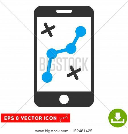 Route Smartphone EPS vector pictogram. Illustration style is flat iconic bicolor blue and gray symbol on white background.