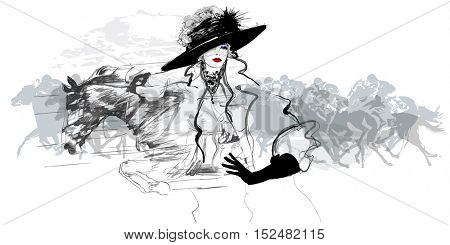 Woman in a horse racecourse - vector illustration