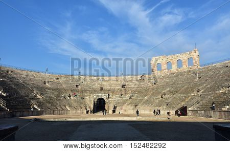 VERONA, ITALY - DECEMBER 15: View of Verona Arena cavea an ancient roman amphitheater still in use DECEMBER 15, 2015 in Verona, Italy