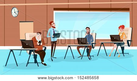 Business People Team Work Laptop Computer Office Workplace Flat Vector Illustration